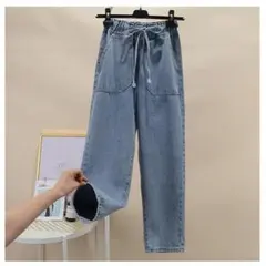 デニム ワイドパンツ 5色パンツ denim リボン付き ☆ 柔らか 夏新作