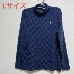 美品✨Lands' End ネイビー ドット柄 タートルネック ストレッチ素材