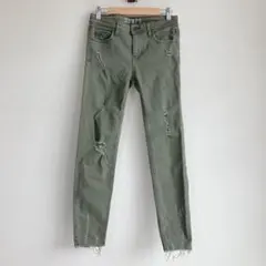 ZARA BASIC Z1975 DENIM ダメージデニム　カーキ 34