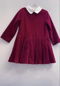 ベルベットワンピース 110｜赤×白襟 上品フォーマル 発表会・ホリデー