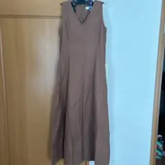 ブラウン ノースリーブ Vネック ロングワンピース