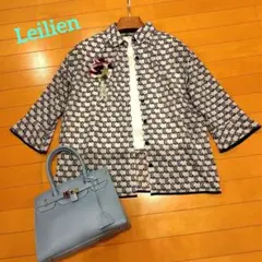 レリアン近年モデル 幾何学模様 シャツ ホワイト×ネイビー ロゴモチーフ9M