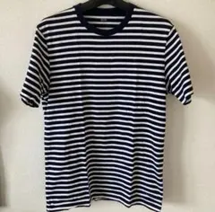 【定番】ユニクロ ボーダーTシャツ M ホワイト×ネイビー 厚手 コットン