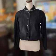 ノーカラージャケット 黒 ボタン付きS