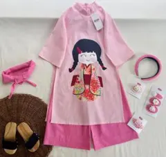 No.BB2508ハンドメイド 女の子リネンベトナムアオザイセット➖可愛いキルト