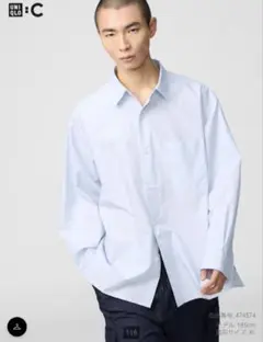 【未使用】UNIQLO : C ブロードオーバーサイズシャツ/ストライプ L