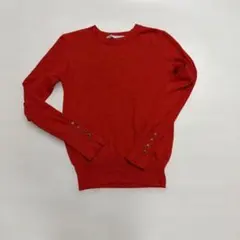 ZARA 赤ニット 長袖トップス 袖ボタン シンプル 美シルエット