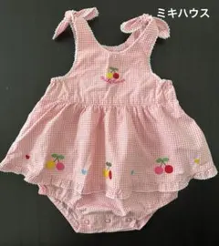 Miki House ピンク　ギンガムチェック ダルマオール　ミキハウス 85