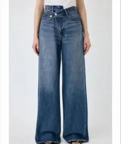MOUSSY CROSS WAIST WIDE ストレート ダークブルー