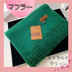 【ラスト1点】大判カシミヤ風フリンジマフラー　男女兼用　グリーン