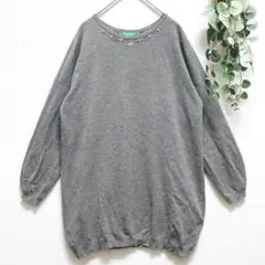 earth music&ecology☆チュニックニット☆グレー☆ビジュー☆薄手