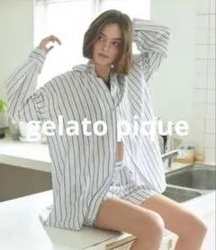 新品未使用 ジェラピケ ストライプビッグシャツ オーバー ロゴ 部屋着ミニワンピ