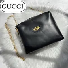 GUCCI グッチ　ビンテージ　ショルダーバッグ　ブラック　黒　レザー