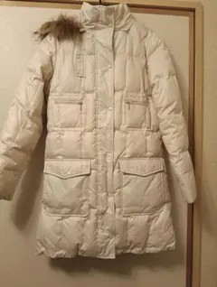 【Ｌサイズ】new balance フード付きロングダウンコート アイボリー