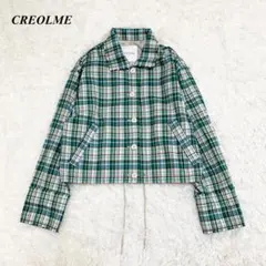 クレオルム チェック クロップド コーチ ジャケット グリーン フリーサイズ