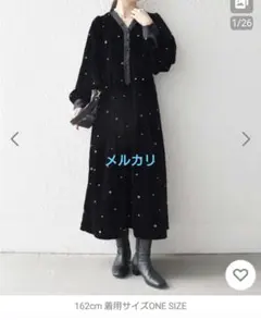 SHIPS any　ベロア 刺繍 タック フレア ワンピース　美品