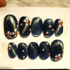 ジェルネイルチップ❦キラキラマグネットと桜アート❦春ネイル❦