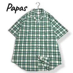 パパス★Papas マルチカラー チェック柄 半袖シャツ オープンカラー 胸ポケのサムネイル