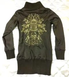 平成ギャルy2k 00s　金スカル刺繍　ダブルジップパーカー トラックジャケット