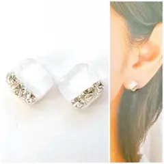 ホワイト7mmスクエアピアス/イヤリング　人気　再販