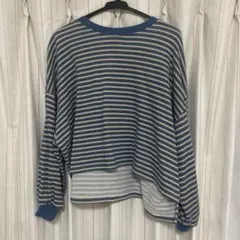 WEGO 青と白のストライプ 長袖Tシャツ S