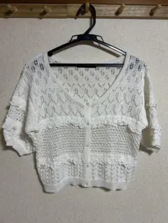 ホワイト レース編み 半袖カーディガン