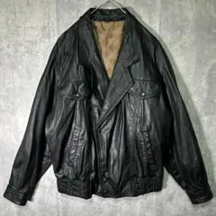 ヴィンテージ 羊革 ラムレザー ジャケット ブルゾン 短丈 黒 裏地総柄 本革