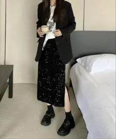 【美品】スパンコールロングスカート