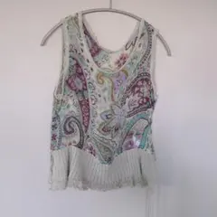 レトロ　花柄 ペイズリー ノースリーブ シフォン