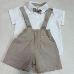 ベビー　フォーマル　半袖　サスペンダー セットアップ　ベージュ