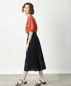 グローブ　レディース　スカート　デニム　Aラインスカート　プリーツ　フェミニンのサムネイル