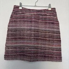 紫　ピンク　膝丈　ツイードスカート　L