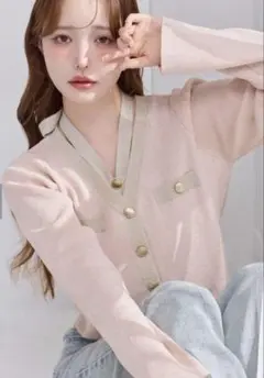 NICE CLAUP 配色ラメニットカーディガン