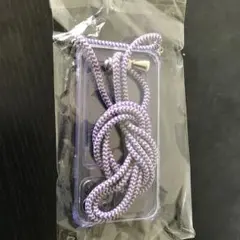 iPhone用透明ケース 紫と白のストラップ付き