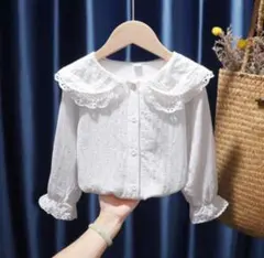 ホワイト レース襟 フリル袖シャツ