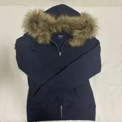 Hollister ファーフードジップアップパーカー ネイビー Sのサムネイル