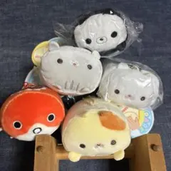 ましゅマルぱーくボールチェーン付きぬいぐるみ　パンダ&しろねこ&黄、グレー&金魚