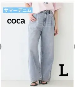 coca♡サマーデニムタックパンツ　ライトブルー　Lサイズのサムネイル