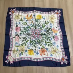 GUCCI グッチ ヴィンテージ シルク スカーフ フローラ 花 昆虫 蜻蛉 蝶