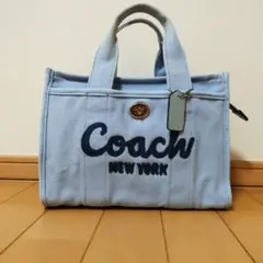 c*r様 COACHコーチ大容量34cmデニムブルーカーゴトートバッグ - メルカリ