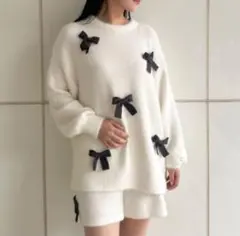 ジェラピケ　リボンプルオーバー&ショートパンツセット オフホワイト