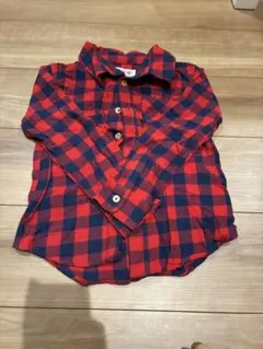カッコイイ　赤チェック長袖シャツ