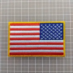 【Lサイズ】アイロンワッペン　星条旗　逆転　オレンジ枠　アメリカ　米国　米軍