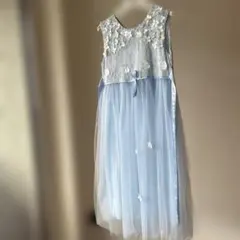 水色の花飾り付きノースリーブドレス　140