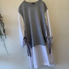 ⑤美品★AXES カットソーワンピース グレー・ホワイト