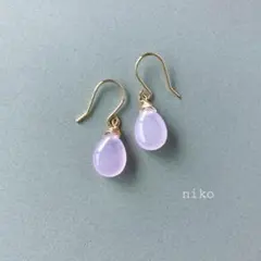 70｜ 天然石 ライト パープル ペアシェイプ ピアス イヤリング アクセサリー