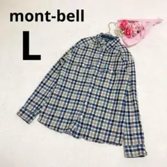 ★ mont-bell モンベル チェックメンズウールシャツ 長袖 ブルー L
