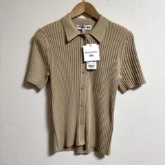 タグ付新品 UNIQLO イネス 半袖リブポロカーディガン ベージュ