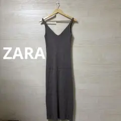 ZARA★グレー ニット ノースリーブ ロングワンピース タイト リブ