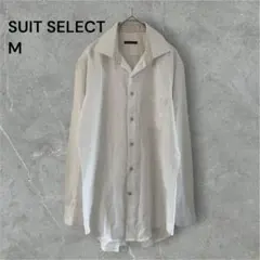 スーツセレクト ワイシャツ ドレスシャツ 長袖 白 M80 小紋柄 綿100%